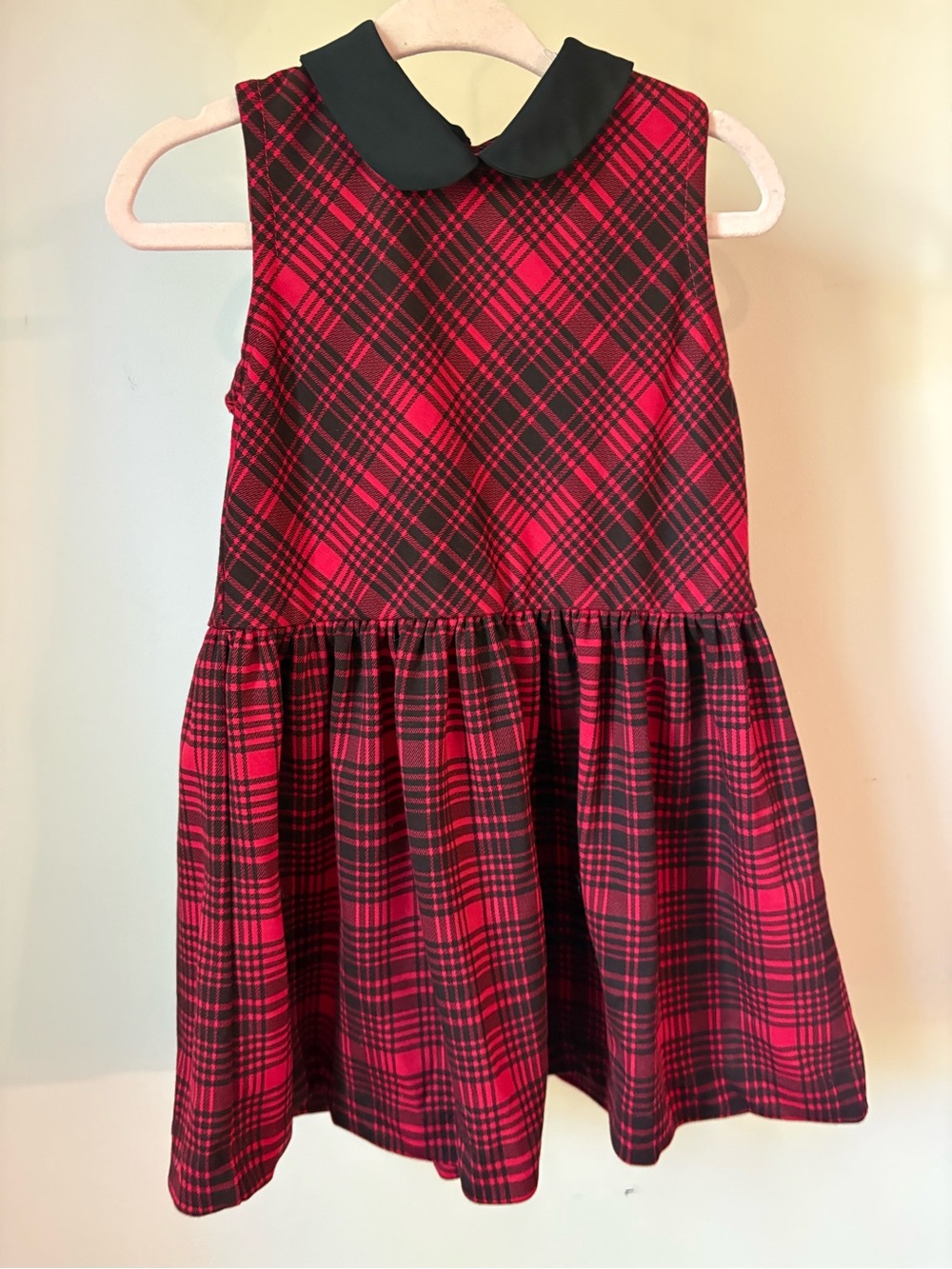 Ralph Lauren Red and Black Plaid Sleeveless Dress with Peter Pan Collar